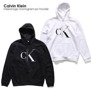 Calvin Klein カルバンクライン 40QC403 mixed logo monogram po hoodie パーカー プルオーバー フーディー メンズ ロゴ 長袖 フード 裏起毛 トップス