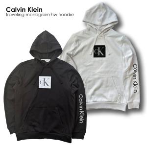 Calvin Klein カルバンクライン 40QC401 traveling monogram hw hoodie パーカー プルオーバー フーディー メンズ ロゴ 長袖 フード トップス ホワイト ブラック｜laxny-yh