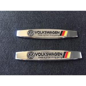 送料無料　044★フォルクスワーゲン VOLKSWAGEN用★2枚セット カーステッカー シルバー エンブレム  プレート 金属製 フェンダーバッジ シール 強粘着力