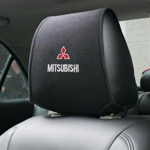 三菱 車のヘッドレストカバー 2点セット 専用車ロゴ シートヘッド枕カバー ブラック プロテクター ネックピローカバー アクセサリー ysyt qtm