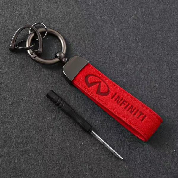 ◆インフィニティ◆レッド◆車用 キーホルダー アルカンターラ素材 カーキーチェーン キーリング 紛失...