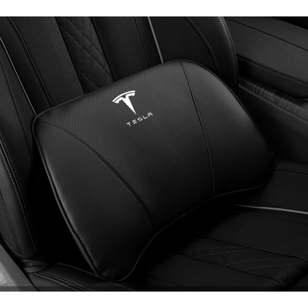 ◆テスラ TESLA◆ブラック◆車用 腰クッション 背もたれクッション 腰当て ナッパ レザー 低反...