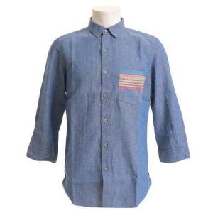 ゴーヘンプ（Gohemp）（メンズ）3/4 SLEEVE BASIC シャツ GHS2204HJL BLUE｜lbreath