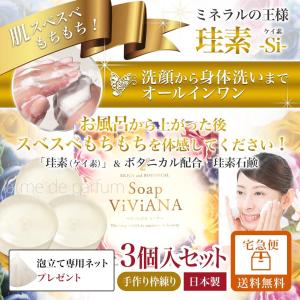 ケイ素 石鹸  95ｇ×3個セット ヴィヴィアナソープ ボタニカル配合 せっけん 洗顔ネット付属 送料無料