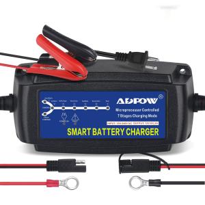 ADPOW 12V バッテリー充電器 5A バッテリーチャージャー 15-120Ah用 メンテナンス充電器 サルフェーション除去 7段階全自動充電 LED表示 過電圧/過電流/過熱/逆