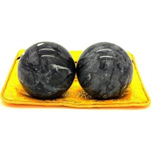 風水グッズ 健康球 健身球 ボール ブラックグレー 天然石 ストレス トレーニング器具 手の機能回復 ２個 INB142 (50mmふくろ)｜le-coeur-online