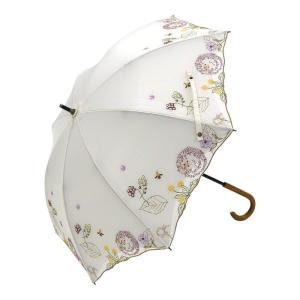 日傘 ショート日傘 完全遮光 遮熱 UVカット フェザー 羽 刺繍 かわず張り 涼しい 晴雨兼用傘 特殊2重張り (ボタニカル・ホワイト)｜le-coeur-online
