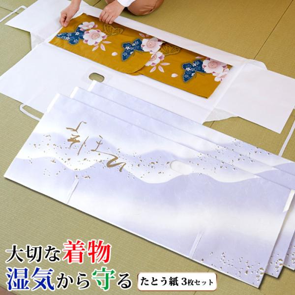 着物用たとう紙 着物の保管 タトウ紙 文庫紙 たとう紙 波柄 3枚セット きもの 収納 保存 晴れ着...