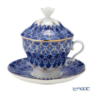 ロモノーソフ LOMONOSOV ソ連時代 コバルトネット トリオ ポットセット インペリアル・ポーセレン コバルトネット 蓋つき ティーカップ
