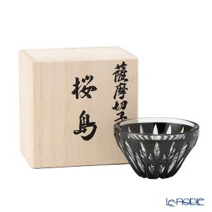 黒木国昭作 猪口 薩摩切子 ぐい呑み 青被せガラス 共箱付 江戸切子