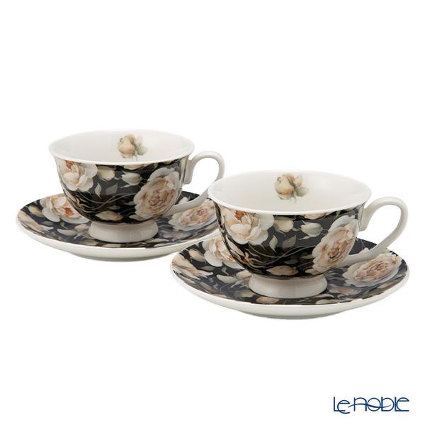 DUO フローラルシリーズ イングリッシュローズ カップ＆ソーサー ブラック ペア 250ml アフ...