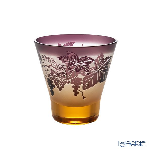 太武朗工房／タブロー 彫刻硝子 夢柄子 ぶどう紋 高台オールドグラス アンバー／パープル 210ml...