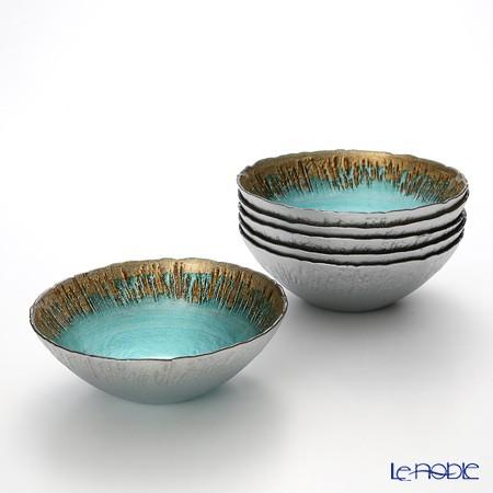 Vetro Felice ヴェトロ フェリーチェ フラッシュ ボウル 17cm ターコイズブルー＆ゴ...