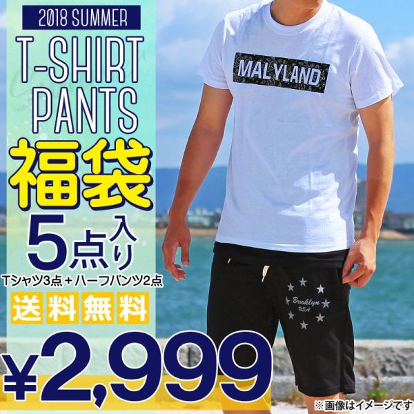 送料無料 メンズ福袋夏 Tシャツ3点とハーフパンツ2点の合計5点入り福袋