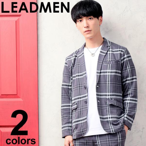 メンズテーラードジャケット スウェット素材 ノッチドラペル シングル チェック柄