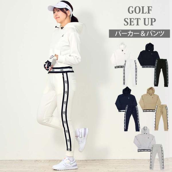 ゴルフウェア レディース 上下セットアップ gs GOLF スウェットジャージ プルパーカートレーナ...