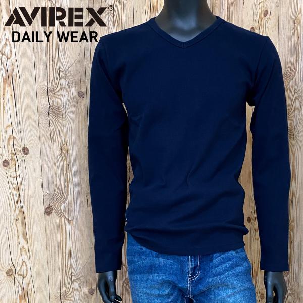 AVIREX アビレックス ロングTシャツ メンズ 長袖 テレコリブ VネックTシャツ 無地 デイリ...
