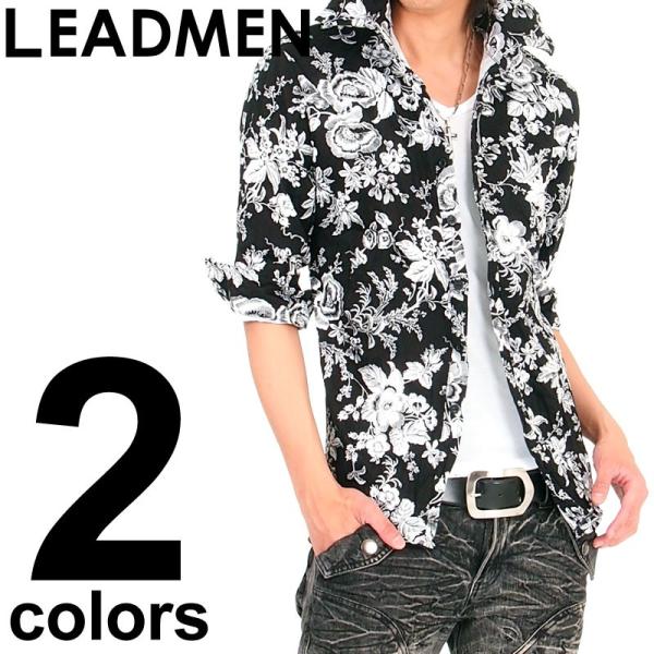 メンズシャツ 5分袖 襟袖ワイヤー入り 花柄 シャツ メンズ カジュアル カジュアルシャツ メンズフ...