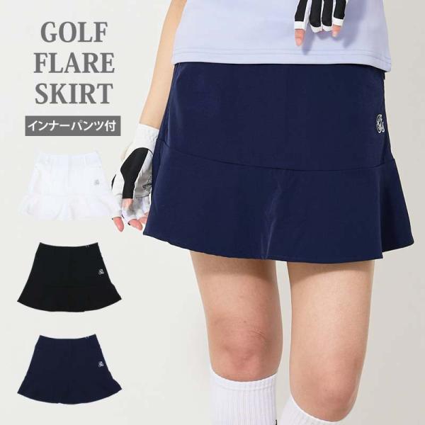 ゴルフスカート レディース ゴルフウェア gs GOLF フレアスカート インナーパンツ付 ロゴ刺繍...