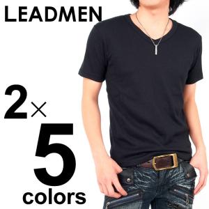 無地 Tシャツ メンズ 半袖 カットソー Vネック シンプル ティーシャツ｜leadmen