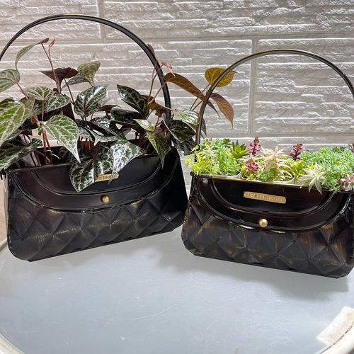 寄せ植え　デルキ　アンティークブラウンキルトバックRT　Lサイズ(内径W220×D105mm)　鉢　...