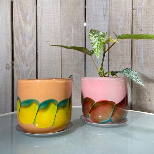 鉢　ガラスアールポット＆ソーサー2C00048　ガラス オシャレ 可愛い　カワイイ 観葉植物