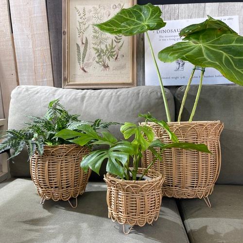 鉢カバー　Towcブルーメ フェイクPE ランタンスタンドバスケット　Lサイズ　カゴ 脚付き オシャ...