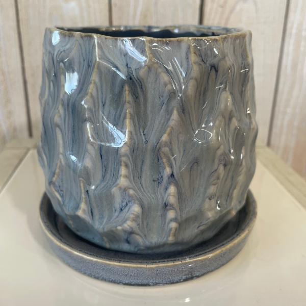 友膳 T910 ポリラウンドMW（受皿付）植木鉢 おしゃれ セラミックポット 受皿付き