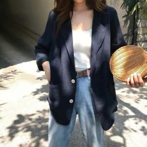 リネン ノーカラー ジャケット レディース 春夏 カジュアル 大きい