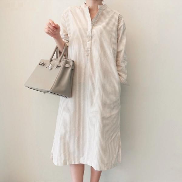 シャツワンピース ミディアム 長袖 大きいサイズ マタニティ ワンピース ミディ丈 ミモレ丈 ストラ...