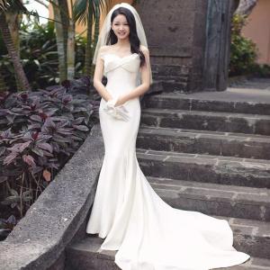 ウエディングドレス マーメイドライン 大きいサイズ 二次会 花嫁 結婚式 白 ロングドレス トレーンドレス スレンダーライン チューブトップ