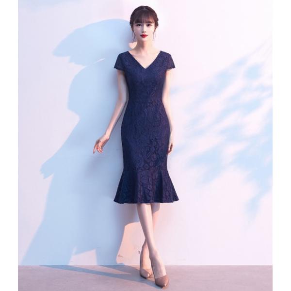 パーティードレス 結婚式 お呼ばれドレス 膝丈 タイト 袖あり 半袖 マーメイドドレス マーメイドワ...