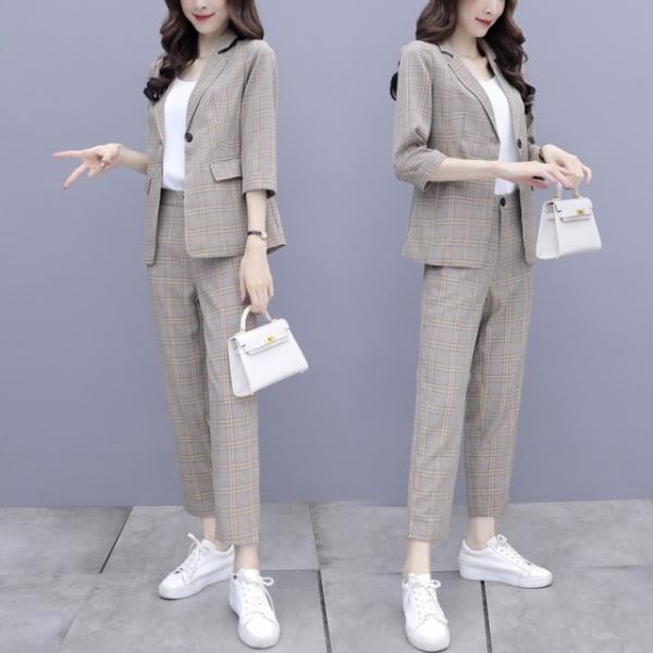 パンツスーツ レディース おしゃれ セットアップ スーツ チェック柄 カジュアル 通勤服 オフィス ...