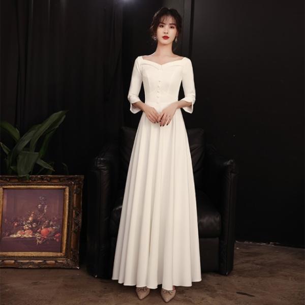 ウェディングドレス 白 花嫁 二次会 ドレス ロング ロングドレス パーティードレス 結婚式 お呼ば...