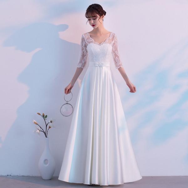 ウエディングドレス カラードレス 花嫁 ドレス ロング パーティードレス 結婚式 お呼ばれドレス 袖...