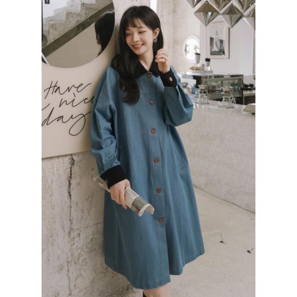 デニムコート アウター レディース 春 秋 コート ロング デニム シャツワンピース 長袖 シンプル...
