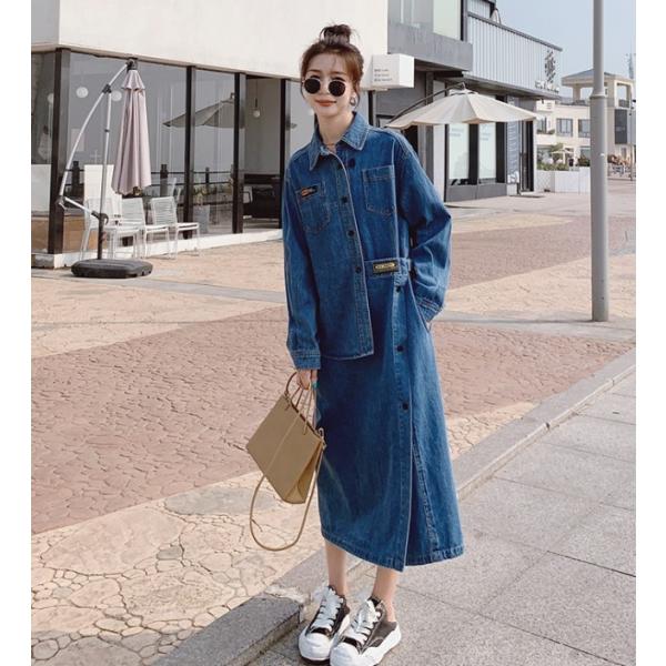 デニムコート アウター レディース 春 デニム コート ロング シャツワンピース 長袖 シンプル カ...