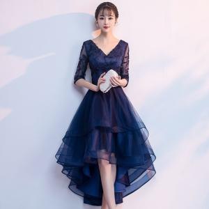 パーティードレス フィッシュテール 韓国 ドレス ワンピースドレス 袖あり 小さいサイズ Ａライン フレア 結婚式 大きいサイズ 3L 4L エレガント