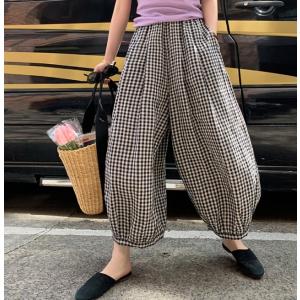 チェックパンツ レディース ボトムス ハイウエスト ウエストゴム