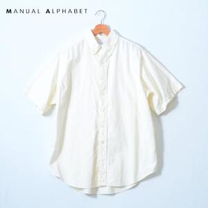 マニュアルアルファベット MANUAL ALPHABET シャツ オックスフォードシャツ メンズ トップス 無地 半袖  快適 ボタンダウンシャツ 前開き 綿麻 白ma-s-593｜leap-town