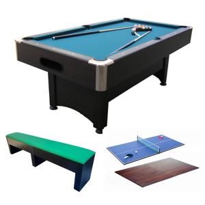 ビリヤード台 テーブル 7フィート ボールリターン Baron バロン ブラック テーブルトップ卓球台、合皮レザーベンチ付