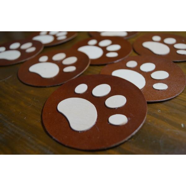 【ハンドメイド】革製肉球コースター　ヌメ革　エイジング