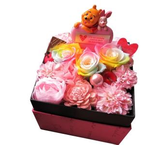 あすつく 送別 退職祝 ディズニー フラワーギフト レインボーローズ プリザーブドフラワー プーさん ピグレット ハート