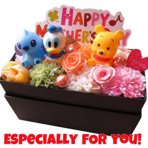 誕生日プレゼント ディズニー マスコット 3個入り 横長ボックス プリザーブドフラワー入り 花 マスコット種類はおまかせ