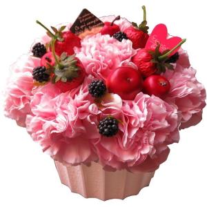 母の日 プレゼント ピンクのカーネーション 花 ふわふわケーキのフラワーアレンジメント　｜leaves78