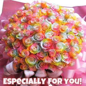 プリザーブドフラワー レインボーローズ 結婚祝い 結婚記念日 妻 嫁 両親 女性 友人 バラ 100本 枯れない 花束風 あすつく 対応商品です