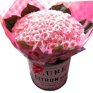 プリザーブドフラワー 誕生日プレゼント 彼女 女性 枯れない花束 ピンクバラ 100本 ミニローズ あすつく