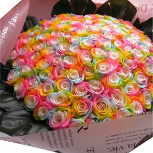 レインボーローズ 花束 プリザーブドフラワー使用 枯れない レインボーローズ プリザーブドフラワー 100本 花束 あすつく