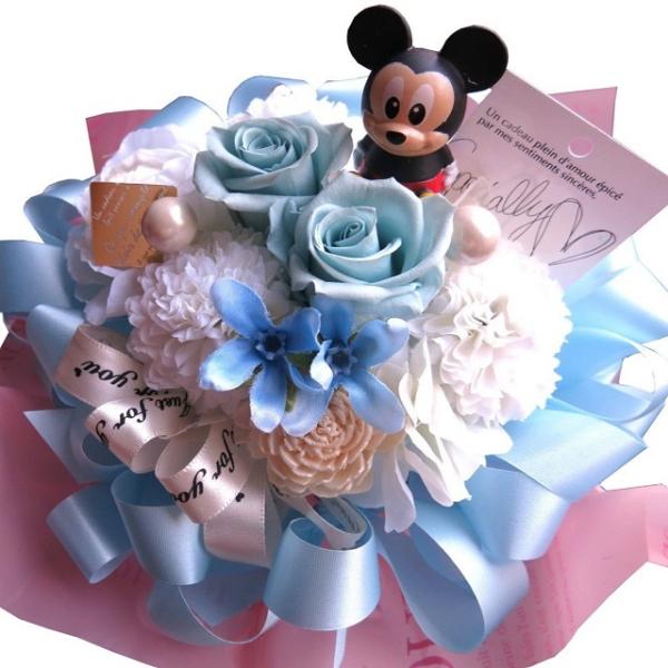 プレゼント ディズニー 花 枯れない プリザーブドフラワー ギフト あすつく 水色バラ ケース付き ...