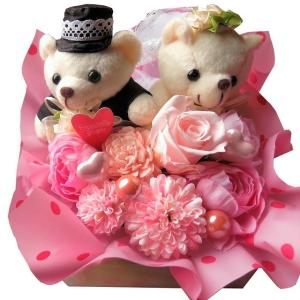 プリザーブドフラワー ウェディング ベアー入り 結婚祝い 記念日 妻 嫁 両親 女性 友人 プレゼント ケーキ フラワーギフト あすつく